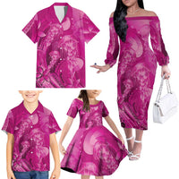 Pink Gradient Polynesia Jellyfish Family Matching Off The Shoulder Long Sleeve Dress and Hawaiian Shirt Plumeria Polynesian Tattoo Glowing Vibes LT14 - Polynesian Pride