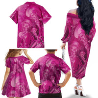 Pink Gradient Polynesia Jellyfish Family Matching Off The Shoulder Long Sleeve Dress and Hawaiian Shirt Plumeria Polynesian Tattoo Glowing Vibes LT14 - Polynesian Pride