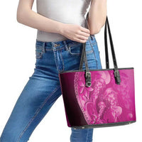 Pink Gradient Polynesia Jellyfish Leather Tote Bag Plumeria Polynesian Tattoo Glowing Vibes