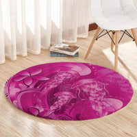 Pink Gradient Polynesia Jellyfish Round Carpet Plumeria Polynesian Tattoo Glowing Vibes