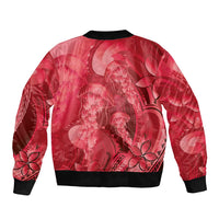 Red Gradient Polynesia Jellyfish Bomber Jacket Plumeria Polynesian Tattoo Glowing Vibes