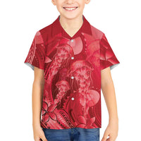 Red Gradient Polynesia Jellyfish Family Matching Mermaid Dress and Hawaiian Shirt Plumeria Polynesian Tattoo Glowing Vibes LT14 Son's Shirt Red - Polynesian Pride