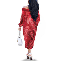 Red Gradient Polynesia Jellyfish Family Matching Off The Shoulder Long Sleeve Dress and Hawaiian Shirt Plumeria Polynesian Tattoo Glowing Vibes LT14 - Polynesian Pride