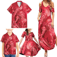 Red Gradient Polynesia Jellyfish Family Matching Summer Maxi Dress and Hawaiian Shirt Plumeria Polynesian Tattoo Glowing Vibes LT14 - Polynesian Pride