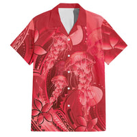 Red Gradient Polynesia Jellyfish Family Matching Summer Maxi Dress and Hawaiian Shirt Plumeria Polynesian Tattoo Glowing Vibes LT14 Dad's Shirt - Short Sleeve Red - Polynesian Pride