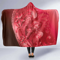 Red Gradient Polynesia Jellyfish Hooded Blanket Plumeria Polynesian Tattoo Glowing Vibes
