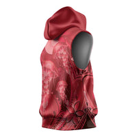 Red Gradient Polynesia Jellyfish Sleeveless Hoodie Plumeria Polynesian Tattoo Glowing Vibes