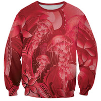 Red Gradient Polynesia Jellyfish Sweatshirt Plumeria Polynesian Tattoo Glowing Vibes