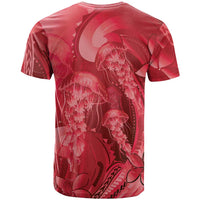 Red Gradient Polynesia Jellyfish T Shirt Plumeria Polynesian Tattoo Glowing Vibes