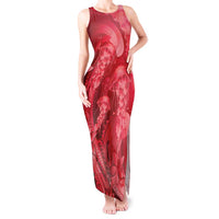Red Gradient Polynesia Jellyfish Tank Maxi Dress Plumeria Polynesian Tattoo Glowing Vibes