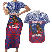 Personalised Samoa Independence Day Couples Matching Short Sleeve Bodycon Dress and Hawaiian Shirt 64th Anniversary Toa O Samoa
