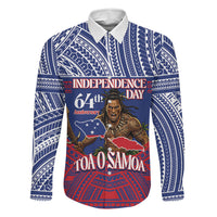 Personalised Samoa Independence Day Family Matching Mermaid Dress and Hawaiian Shirt 64th Anniversary Toa O Samoa LT14 Dad's Shirt - Long Sleeve Blue - Polynesian Pride