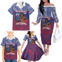 Personalised Samoa Independence Day Family Matching Off The Shoulder Long Sleeve Dress and Hawaiian Shirt 64th Anniversary Toa O Samoa