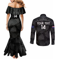 Custom New Zealand Silver Fern Football Couples Matching Mermaid Dress and Long Sleeve Button Shirt Summer 2024 Olympic Go Aotearoa LT14 - Polynesian Pride