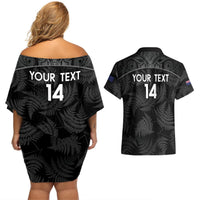 Custom New Zealand Silver Fern Football Couples Matching Off Shoulder Short Dress and Hawaiian Shirt Summer 2024 Olympic Go Aotearoa LT14 - Polynesian Pride