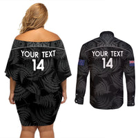 Custom New Zealand Silver Fern Football Couples Matching Off Shoulder Short Dress and Long Sleeve Button Shirt Summer 2024 Olympic Go Aotearoa LT14 - Polynesian Pride