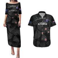 Custom New Zealand Silver Fern Football Couples Matching Puletasi and Hawaiian Shirt Summer 2024 Olympic Go Aotearoa LT14 Black - Polynesian Pride