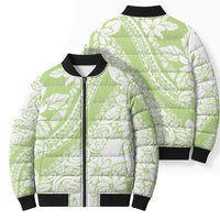 Polynesian Tiare Flower Sage Green Pastel Bomber Puffer Jacket LT14 - Polynesian Pride
