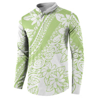 Polynesian Tiare Flower Sage Green Pastel Button Sweatshirt LT14 - Polynesian Pride