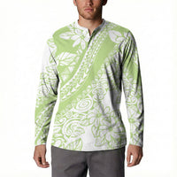 Polynesian Tiare Flower Sage Green Pastel Button Sweatshirt LT14 - Polynesian Pride