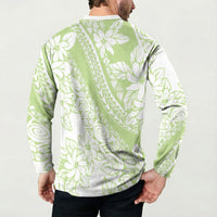 Polynesian Tiare Flower Sage Green Pastel Button Sweatshirt LT14 - Polynesian Pride