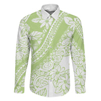 Polynesian Tiare Flower Sage Green Pastel Family Matching Mermaid Dress and Hawaiian Shirt LT14 Dad's Shirt - Long Sleeve Sage Green - Polynesian Pride