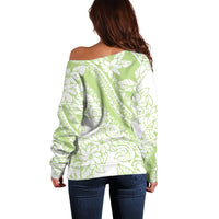 Polynesian Tiare Flower Sage Green Pastel Off Shoulder Sweater LT14 - Polynesian Pride