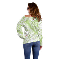 Polynesian Tiare Flower Sage Green Pastel Off Shoulder Sweater LT14 - Polynesian Pride