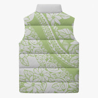 Polynesian Tiare Flower Sage Green Pastel Sleeveless Puffer Jacket LT14 - Polynesian Pride