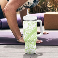 Polynesian Tiare Flower Sage Green Pastel Tumbler With Handle