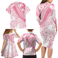 Polynesian Tiare Flower Pink Pastel Vibes Family Matching Long Sleeve Bodycon Dress and Hawaiian Shirt LT14 - Polynesian Pride