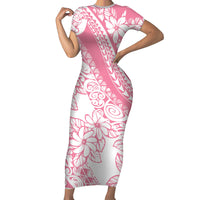 Polynesian Tiare Flower Pink Pastel Vibes Family Matching Short Sleeve Bodycon Dress and Hawaiian Shirt LT14 Mom's Dress Pink - Polynesian Pride