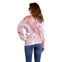 Polynesian Tiare Flower Pink Pastel Vibes Off Shoulder Sweater LT14 - Polynesian Pride