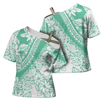 Polynesian Tiare Flower Cyan Pastel Vibes Cross Shoulder Shirt