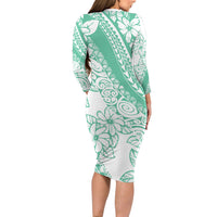 Polynesian Tiare Flower Cyan Pastel Vibes Family Matching Long Sleeve Bodycon Dress and Hawaiian Shirt LT14 - Polynesian Pride