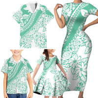 Polynesian Tiare Flower Cyan Pastel Vibes Family Matching Short Sleeve Bodycon Dress and Hawaiian Shirt LT14 - Polynesian Pride