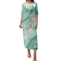 Polynesian Tiare Flower Cyan Pastel Vibes Puletasi LT14 Long Dress Cyan - Polynesian Pride