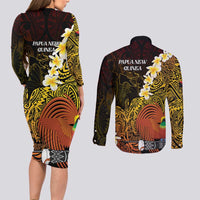 Papua New Guinea 1975 Couples Matching Long Sleeve Bodycon Dress and Long Sleeve Button Shirt Create Our History Inspire Our Future - Polynesian Pride