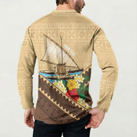 Personalised Bula Vinaka Fiji Drua Button Sweatshirt Fijian Traditional Canoe Tapa Cloth Beige LT14 - Polynesian Pride