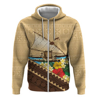 Personalised Bula Vinaka Fiji Drua Zip Hoodie Fijian Traditional Canoe Tapa Cloth Beige LT14 Zip Hoodie Beige - Polynesian Pride