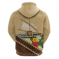 Personalised Bula Vinaka Fiji Drua Zip Hoodie Fijian Traditional Canoe Tapa Cloth Beige LT14 - Polynesian Pride