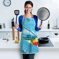 Personalised Bula Vinaka Fiji Drua Apron Fijian Traditional Canoe Tapa Cloth Blue LT14 - Polynesian Pride