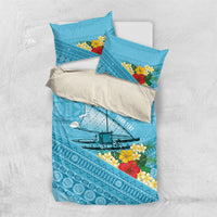 Personalised Bula Vinaka Fiji Drua Bedding Set Fijian Traditional Canoe Tapa Cloth Blue LT14 US Twin 172cm x 218cm Blue - Polynesian Pride