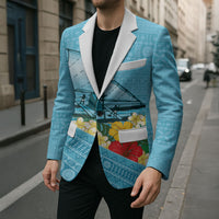 Personalised Bula Vinaka Fiji Drua Blazer Fijian Traditional Canoe Tapa Cloth Blue LT14 - Polynesian Pride