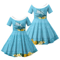 Personalised Bula Vinaka Fiji Drua Family Matching Summer Maxi Dress and Hawaiian Shirt Fijian Traditional Canoe Tapa Cloth Blue LT14 Daughter's Dress Blue - Polynesian Pride