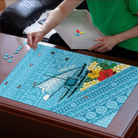 Personalised Bula Vinaka Fiji Drua Puzzle Fijian Traditional Canoe Tapa Cloth Blue LT14 - Polynesian Pride