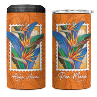 Aloha Hawaii Pua Manu 4 in 1 Can Cooler Tumbler Hawaiian Bird of Paradise Flowers Stylized Stamp LT14 One Size: 16 oz Orange - Polynesian Pride