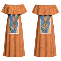 Aloha Hawaii Pua Manu Couples Matching Off Shoulder Maxi Dress and Hawaiian Shirt Hawaiian Bird of Paradise Flowers Stylized Stamp LT14 - Polynesian Pride