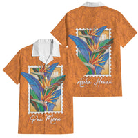 Aloha Hawaii Pua Manu Family Matching Off Shoulder Maxi Dress and Hawaiian Shirt Hawaiian Bird of Paradise Flowers Stylized Stamp LT14 Dad's Shirt - Short Sleeve Orange - Polynesian Pride