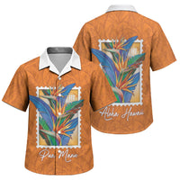 Aloha Hawaii Pua Manu Family Matching Puletasi and Hawaiian Shirt Hawaiian Bird of Paradise Flowers Stylized Stamp LT14 Son's Shirt Orange - Polynesian Pride